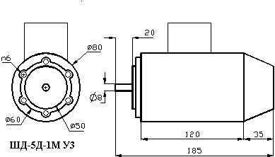 Габаритные размеры шагового электродвигателя ШД-5Д1МУ3
