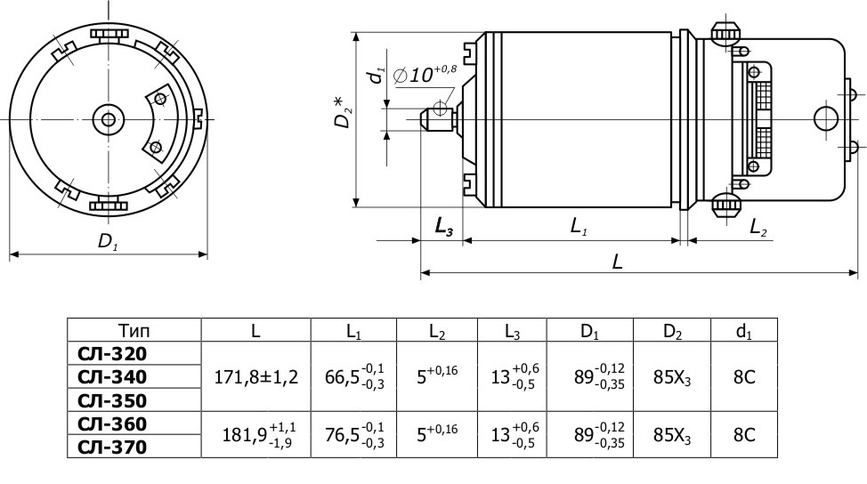 Размеры сельсина (электродвигатель) СЛ-360 